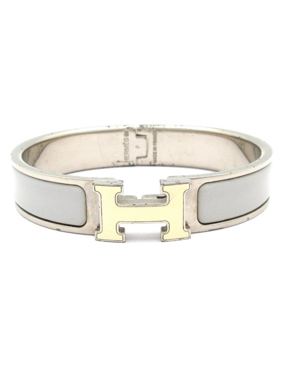 Hermes Bangle Click Silver Light Gray Ivory Bracelet